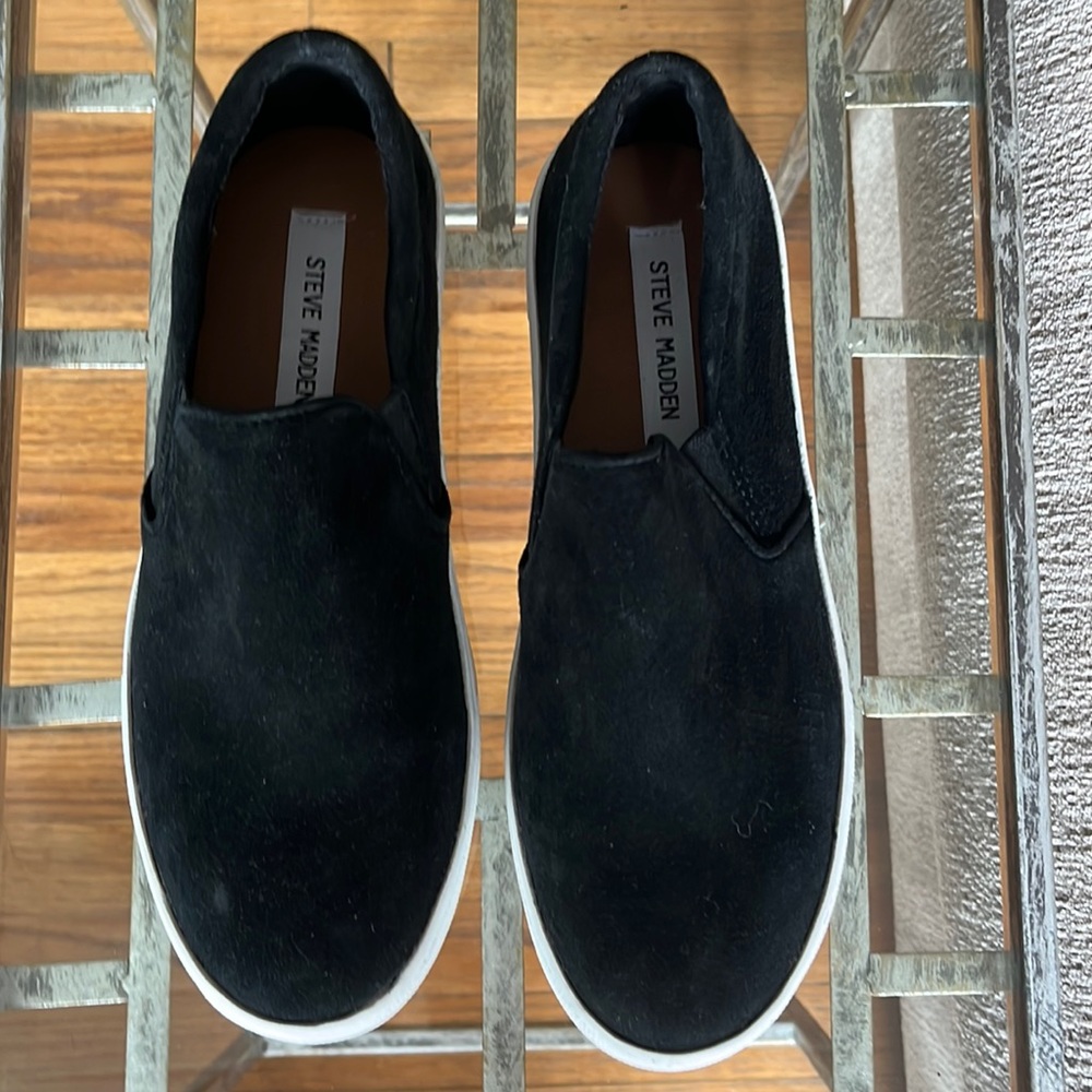Steve Madden Black Suede Leather Platform Sneakers Size 8.5